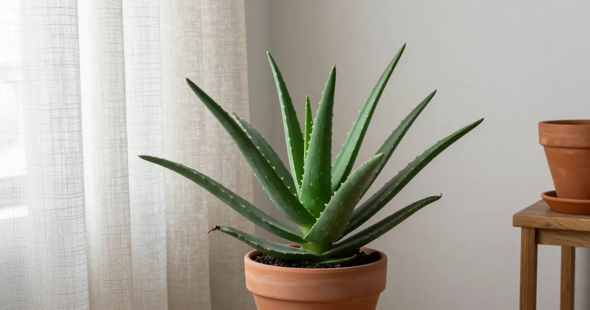 Aloe vera plant in a terracotta pot on a sunny windowsill