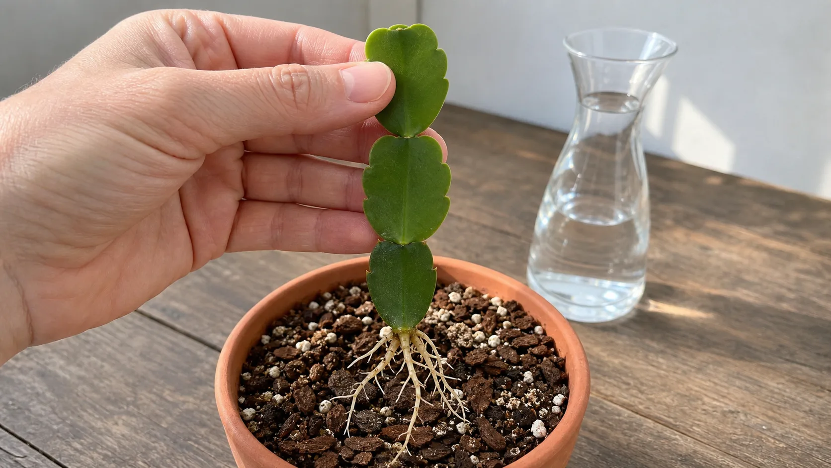 Healthy Branched Roots Ready for an Airy Potting Mix Christmas Cactus Propagation: Root Healthy Segments Without Rot - Healthy Branched Roots Ready for an Airy Potting Mix