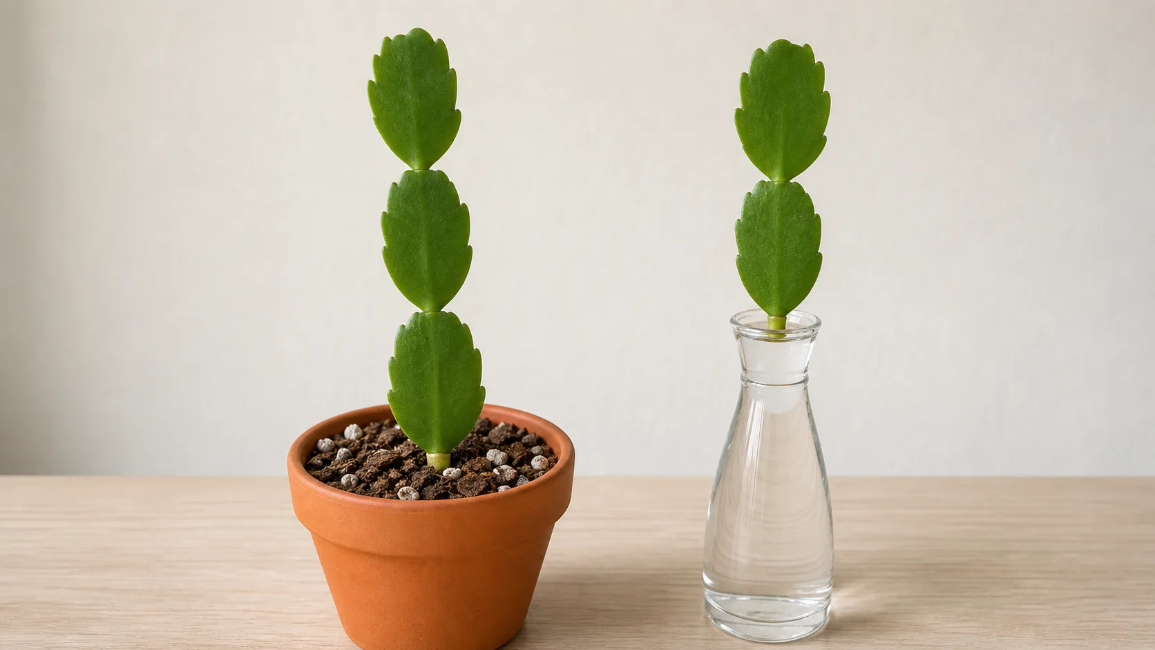 Root Christmas Cactus Shallowly in Airy Mix or With Only the Basal Joint in Water Christmas Cactus Propagation: Root Healthy Segments Without Rot - Root Christmas Cactus Shallowly in Airy Mix or With Only the Basal Joint in Water
