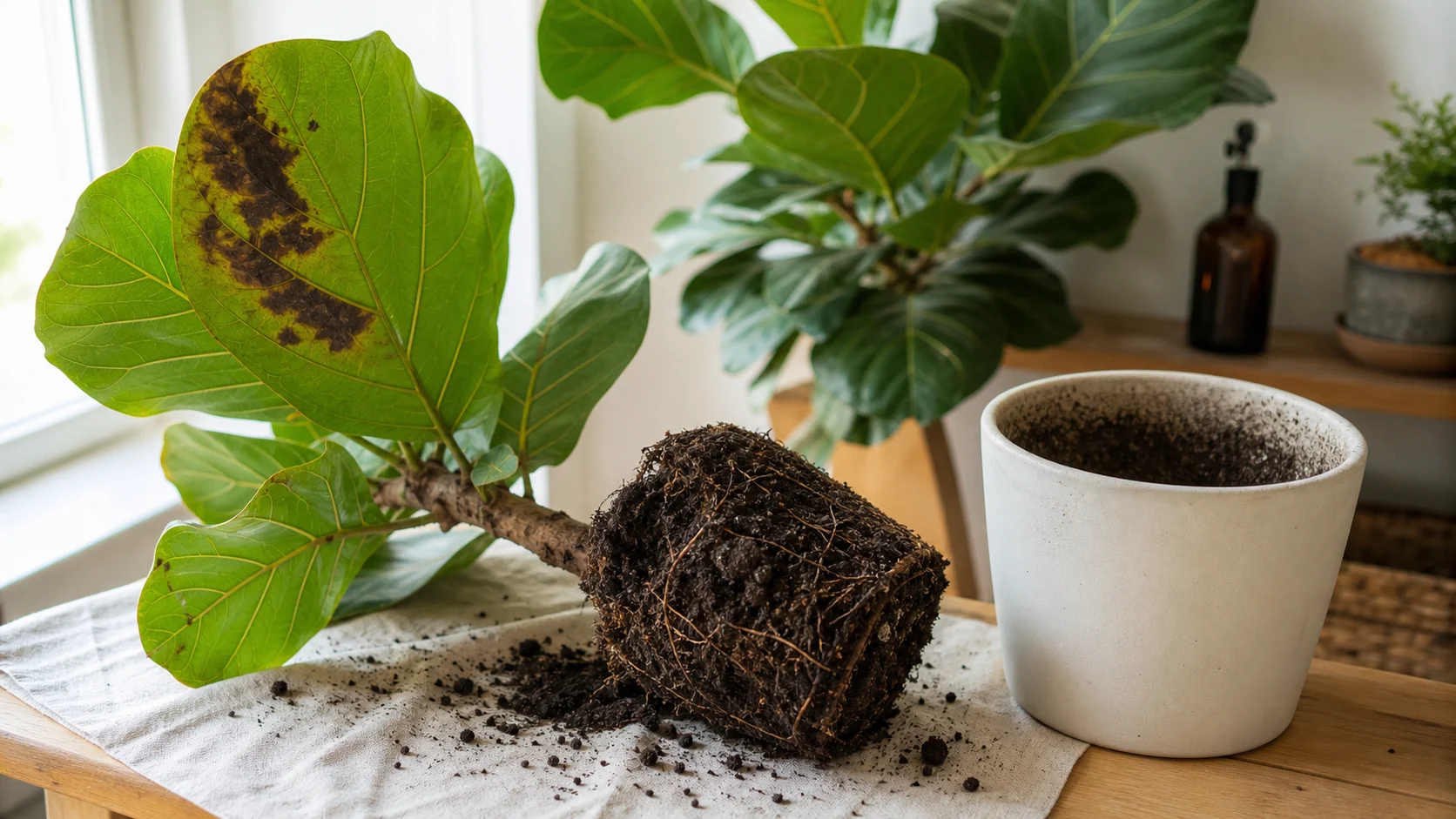 Fiddle Leaf Fig Brown Spots: Every Cause and How to Fix Them - Cause 1: Root Rot From Overwatering