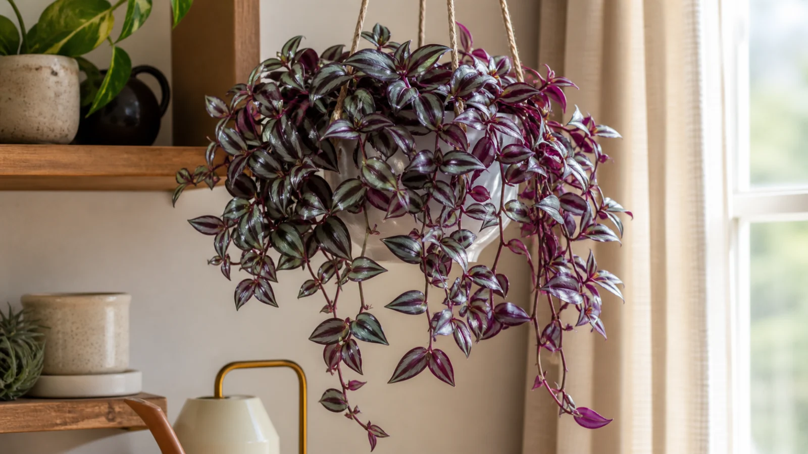 20 Best Indoor Hanging Plants (Low Light to Bright) - 6. Tradescantia Zebrina (Wandering Dude)