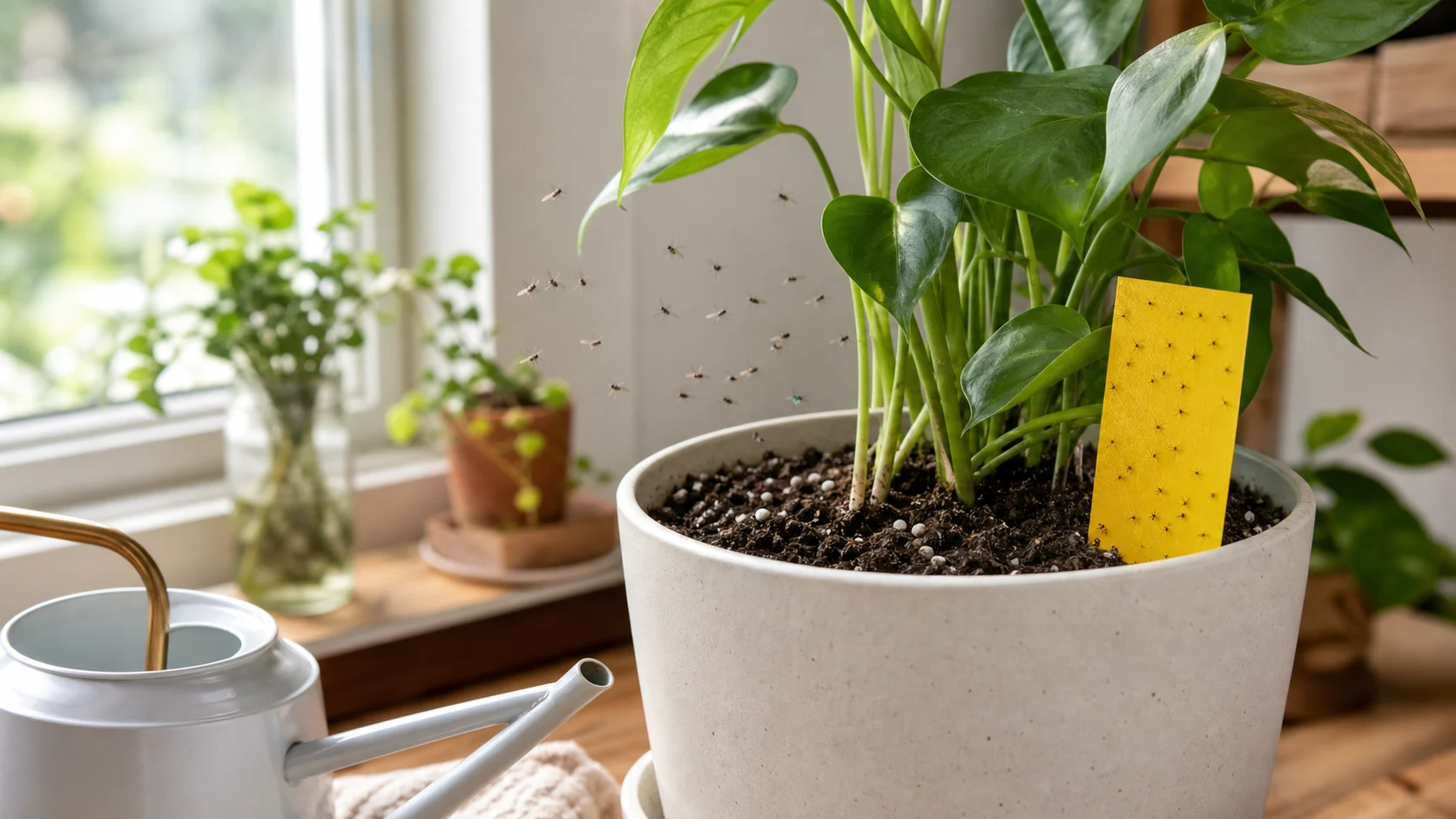 Flying or crawling near the soil Houseplant Pests Guide: Identify and Treat Common Indoor Bugs - Flying or crawling near the soil
