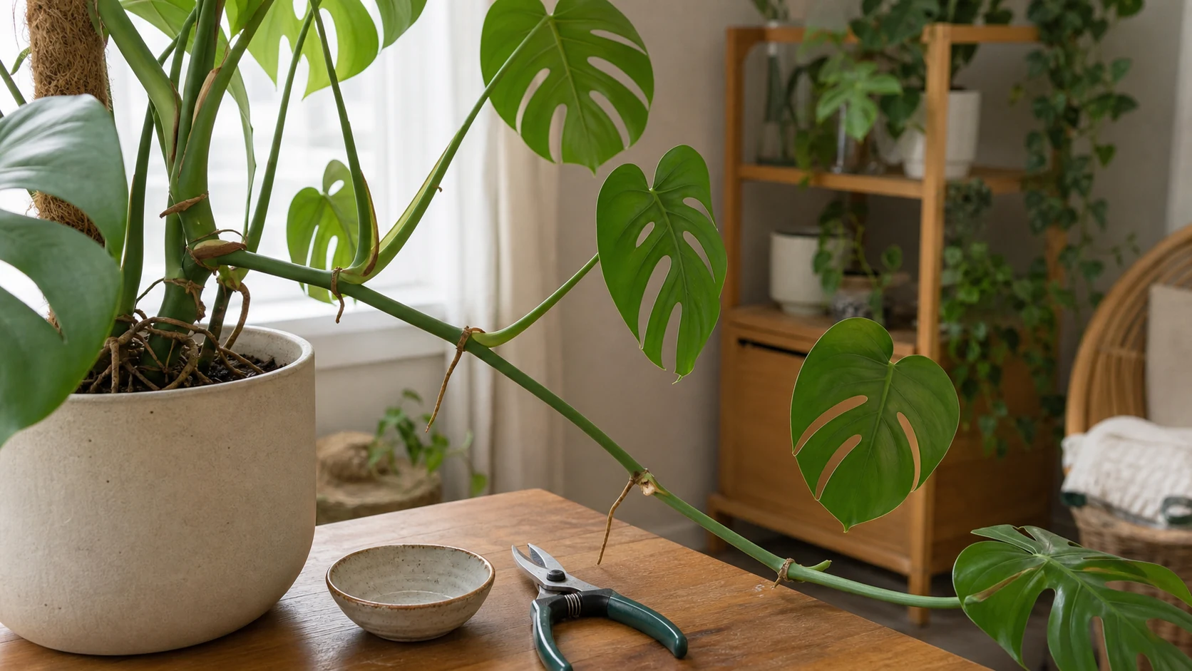 How to Prune Monstera: Where to Cut and What to Do With Cuttings - Goal 2: Shorten a long vine