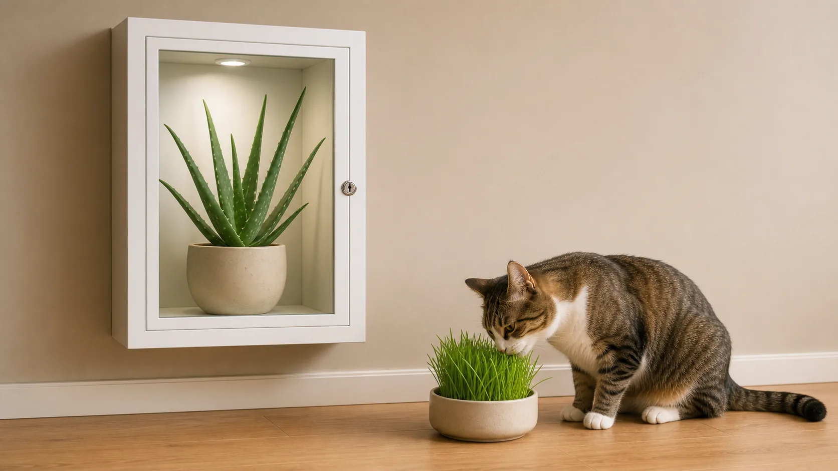 A Locked Glass Cabinet Keeps Aloe Separate From Cat Grass Is Aloe Vera Toxic to Cats? Gel, Latex, Symptoms, and Action - A Locked Glass Cabinet Keeps Aloe Separate From Cat Grass