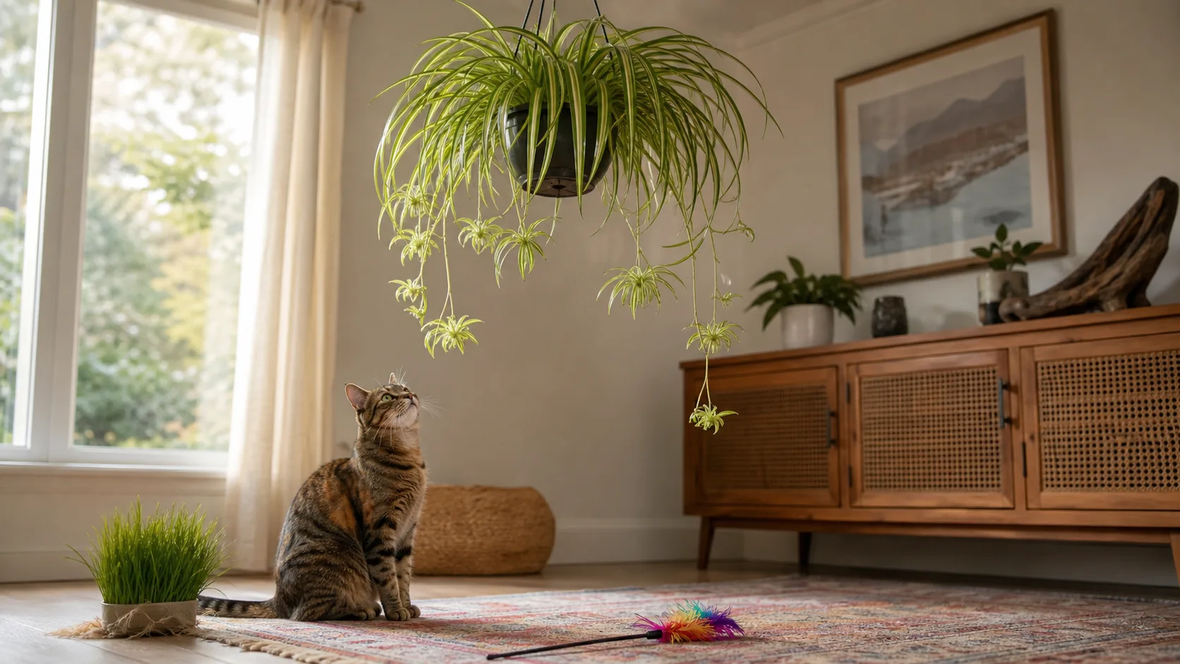 Moving Leaves and Dangling Plantlets Make Spider Plants Hard to Ignore Is Spider Plant Toxic to Cats? Why Cats Chew It and What to Do - Moving Leaves and Dangling Plantlets Make Spider Plants Hard to Ignore