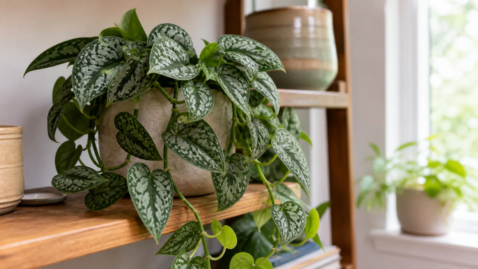 7. Satin Pothos / Silver Pothos (Scindapsus pictus) Best Low Light Indoor Plants That Live - 7. Satin Pothos / Silver Pothos (Scindapsus pictus)