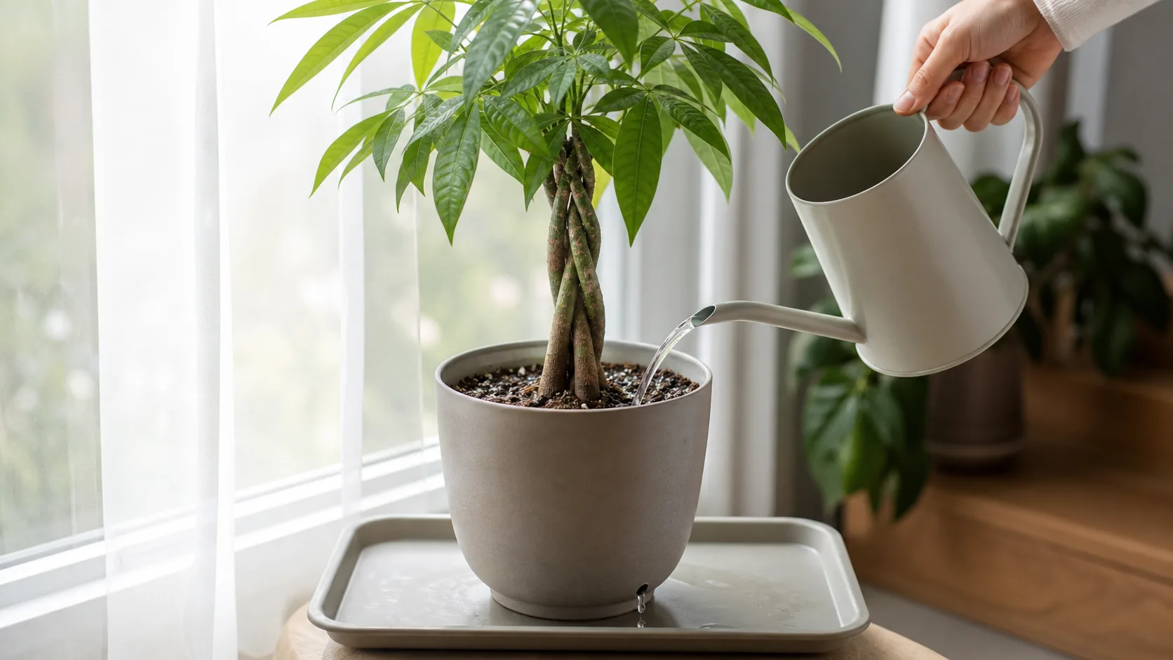 Water Once Thoroughly and Let the New Pot Drain Money Tree Repotting: Pot Size, Soil, Roots, and Aftercare - Water Once Thoroughly and Let the New Pot Drain