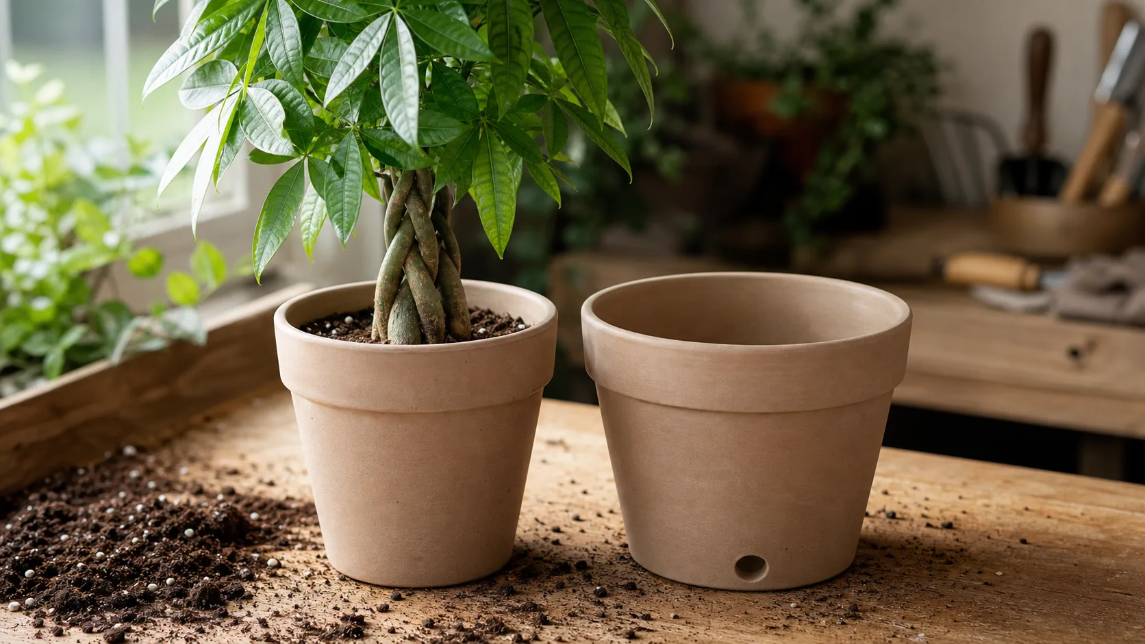 Choose a Replacement Pot Only One Size Larger Money Tree Repotting: Pot Size, Soil, Roots, and Aftercare - Choose a Replacement Pot Only One Size Larger