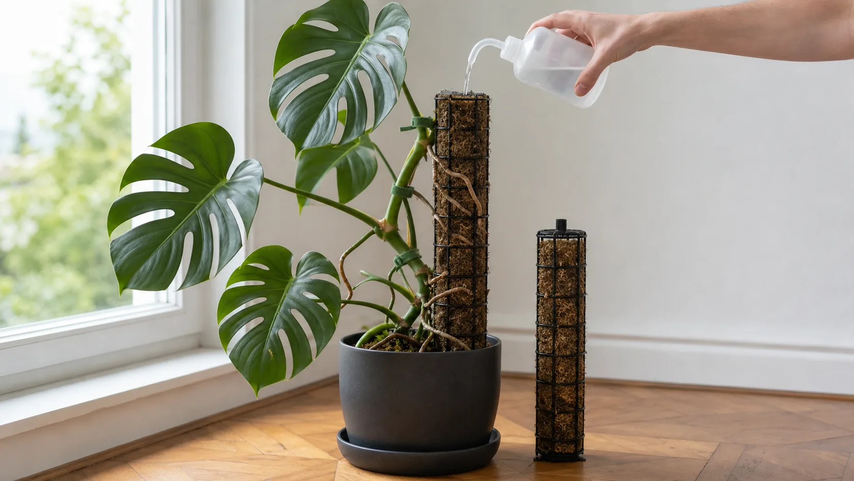 Keep Sphagnum Evenly Moist and Plan the Next Pole Extension Moss Pole for Monstera: Choose, Install, and Train It Correctly - Keep Sphagnum Evenly Moist and Plan the Next Pole Extension