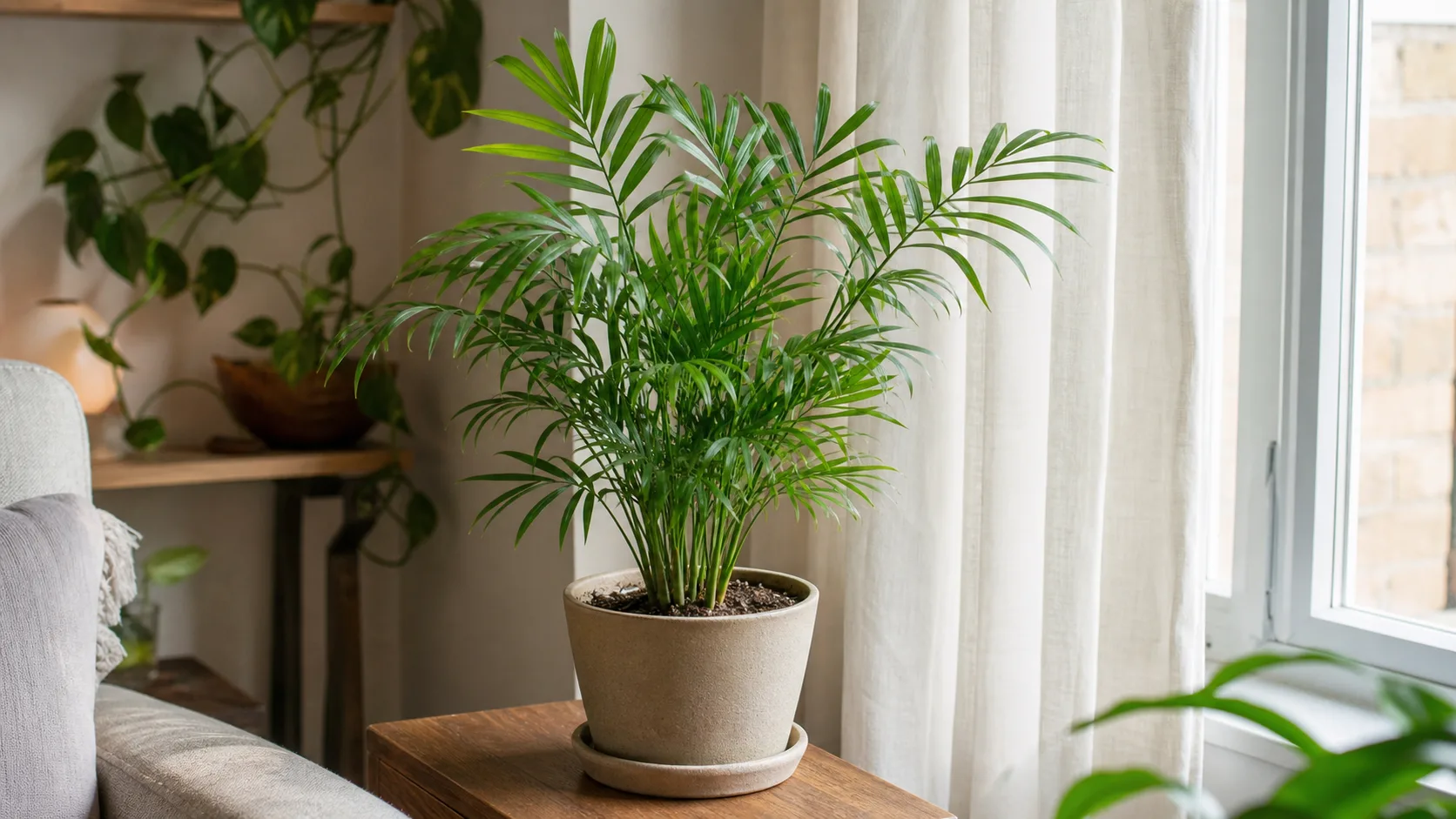 A Healthy Multi-Stem Parlor Palm in Bright Indirect Light Parlor Palm Care: Low-Light Tolerance Without Overwatering - A Healthy Multi-Stem Parlor Palm in Bright Indirect Light