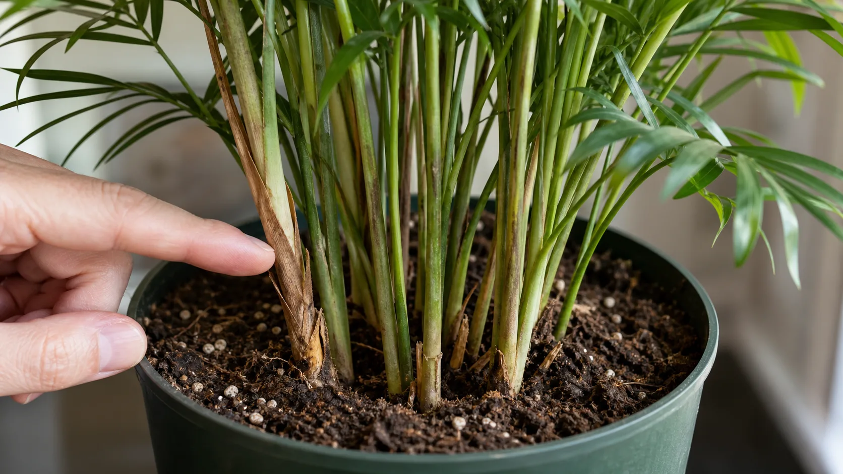Separate Cane Bases Explain Uneven Aging Parlor Palm Care: Low-Light Tolerance Without Overwatering - Separate Cane Bases Explain Uneven Aging