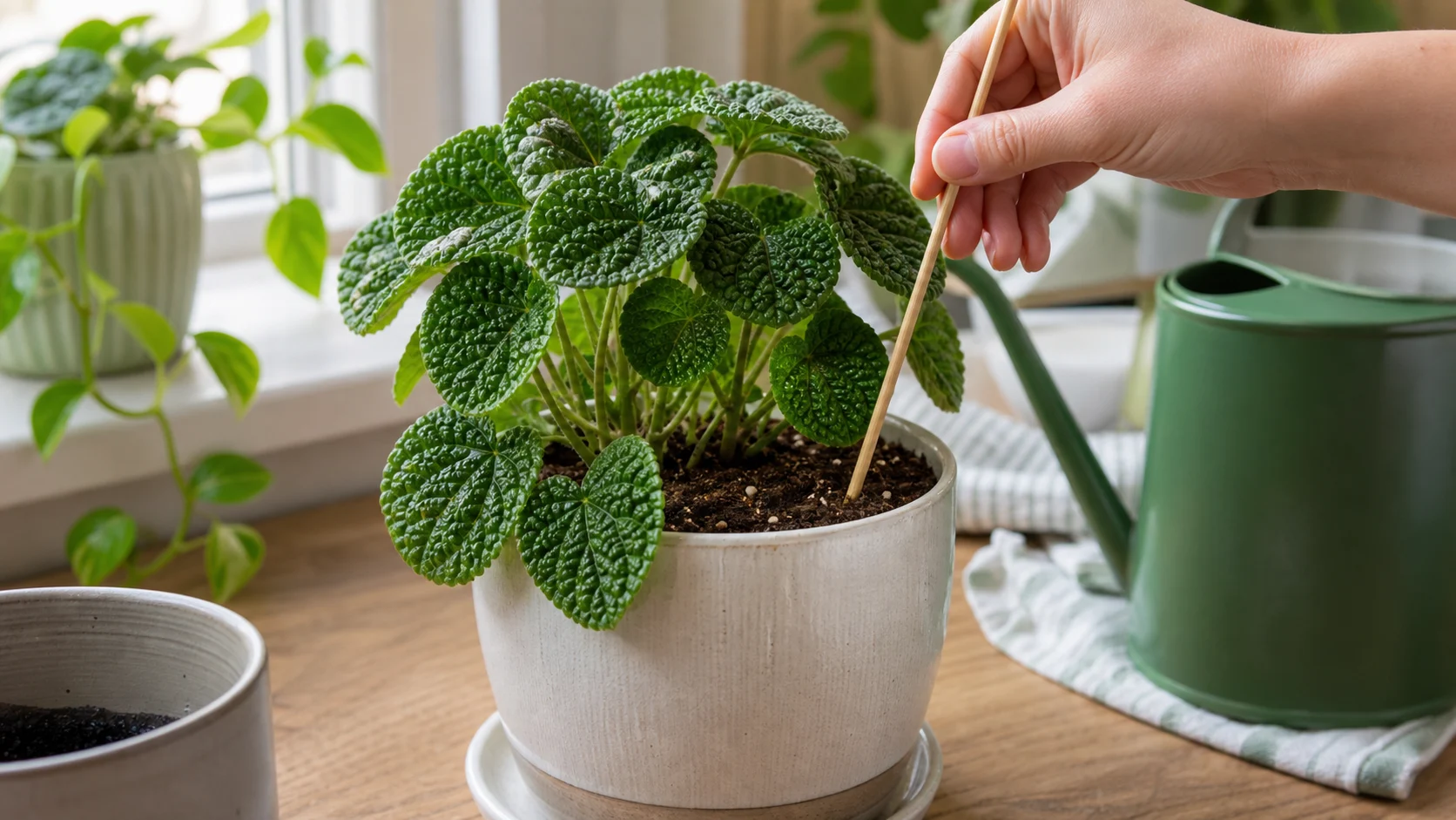 Watering: How to Check Root-Zone Moisture, Not Just Surface Dryness Moon Valley Pilea Care: How to Grow Textured Pilea Indoors - Watering: How to Check Root-Zone Moisture, Not Just Surface Dryness