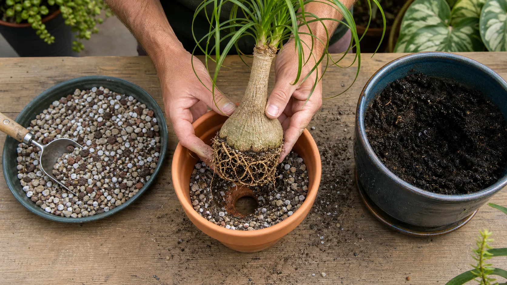 A Snug Terracotta Pot and Gritty Mix Reduce Rot Risk Ponytail Palm Care: Light, Watering, and a Healthy Caudex - A Snug Terracotta Pot and Gritty Mix Reduce Rot Risk