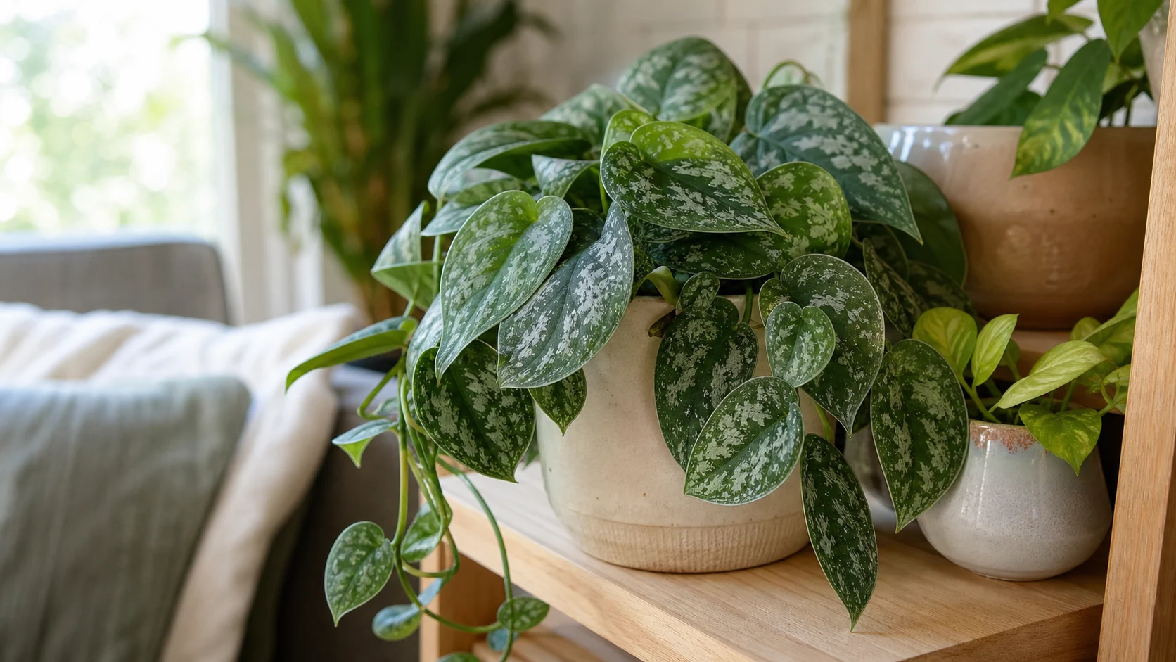 Pothos Varieties Guide: Types and Care - Satin Pothos (<em>Scindapsus pictus</em>)