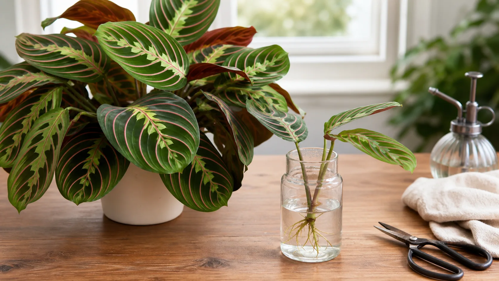 Choose the safest propagation path before making another cut Prayer plant cuttings arranged for a root, divide, or discard decision