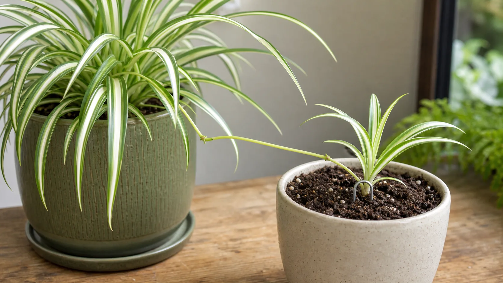 Pin the Plantlet Base to Soil While the Runner Stays Attached Spider Plant Propagation: Root Plantlets in Water or Soil - Pin the Plantlet Base to Soil While the Runner Stays Attached