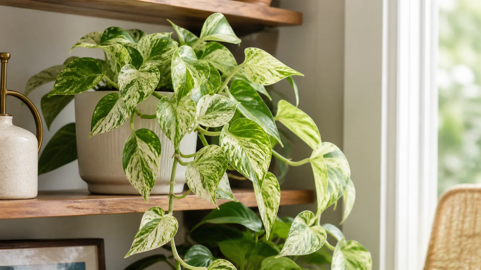 Best Trailing Indoor Plants to Grow - 11. Marble Queen Pothos (Epipremnum aureum &lsquo;Marble Queen&rsquo;)