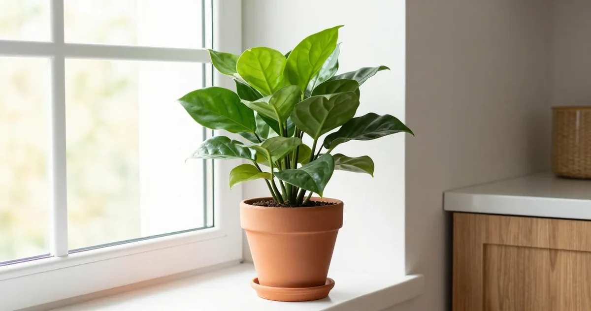 Small green plants arranged on a wooden office desk near a laptop