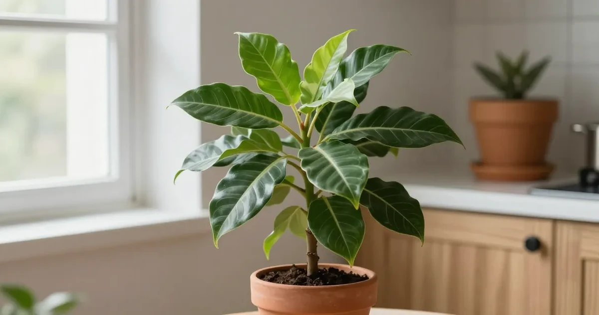Chinese Evergreen plant with patterned green and silver leaves in an indoor setting