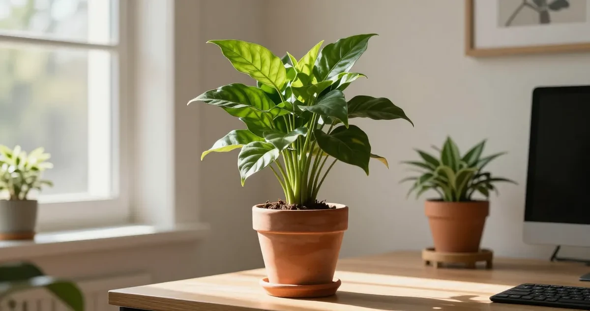 A collection of feng shui plants arranged in a bright living room