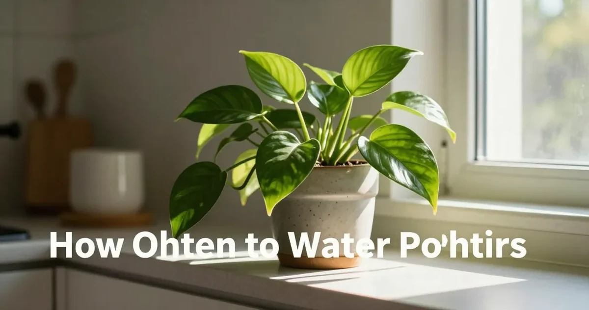 Pothos plant in a terracotta pot being checked for soil moisture with a finger