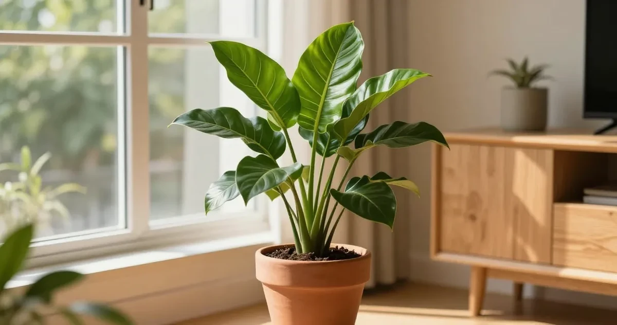 Yellow sticky trap in the soil of a houseplant catching adult fungus gnats