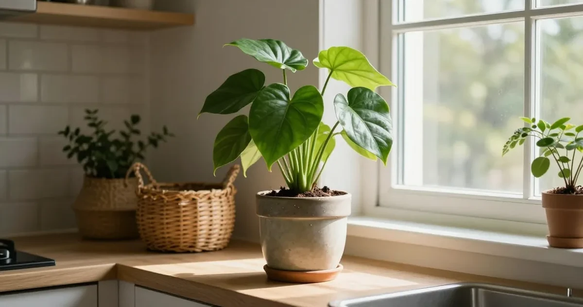 Pothos cuttings rooting in glass jars of water on a bright windowsill