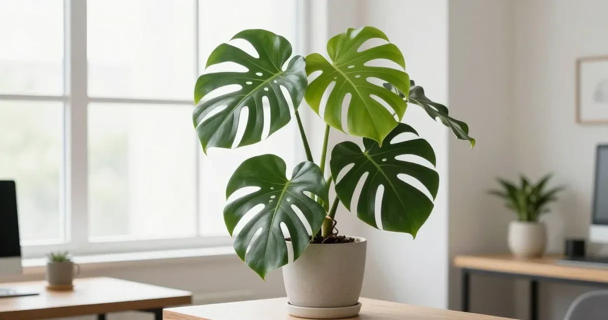 Hands holding clean scissors about to make a pruning cut on a monstera vine near a node