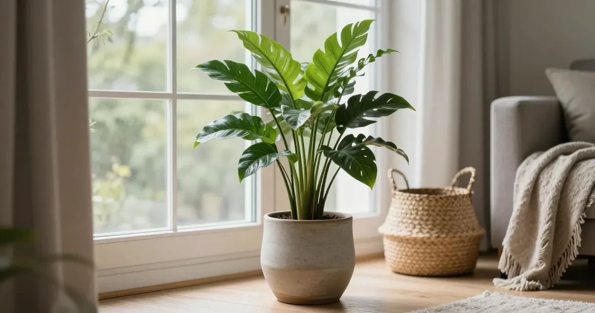 Hands adding liquid fertilizer to a potted houseplant
