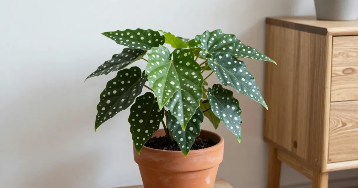 Polka dot plant with pink spotted leaves in bright indirect light