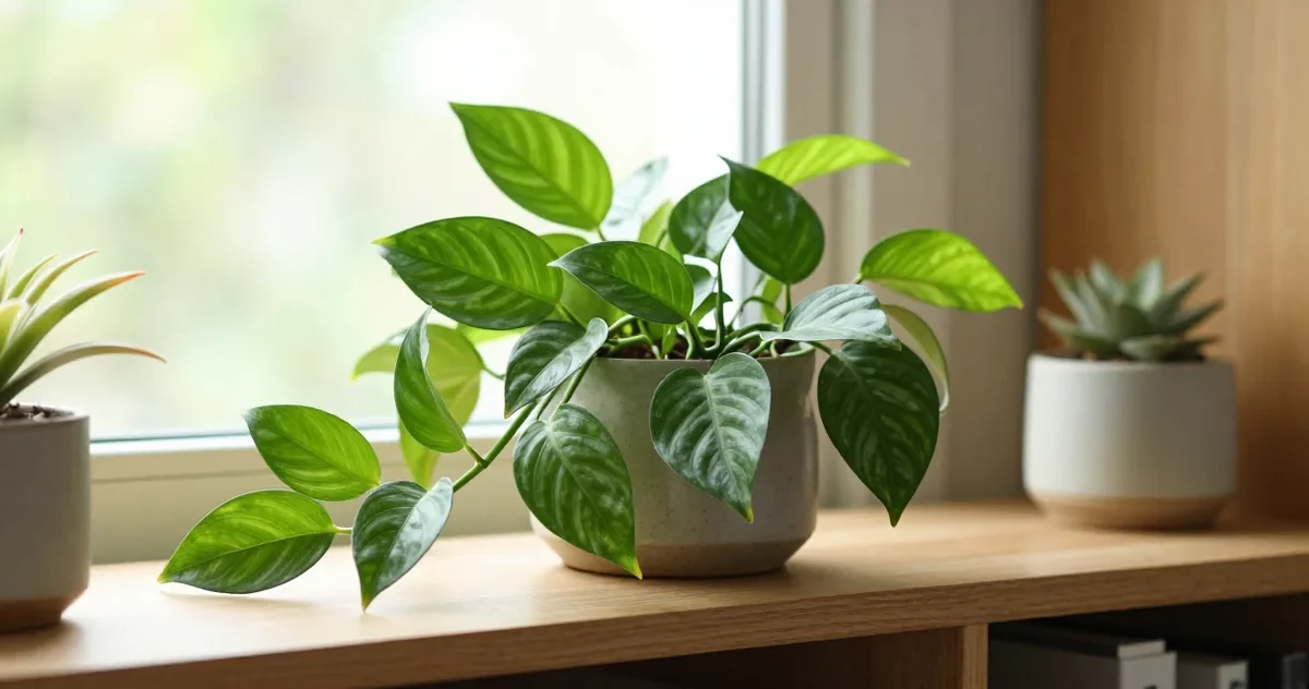 Collection of different pothos varieties showing leaf shapes and variegation patterns