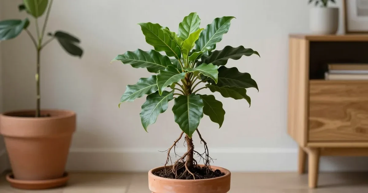 Plant being unpotted to check for root rot