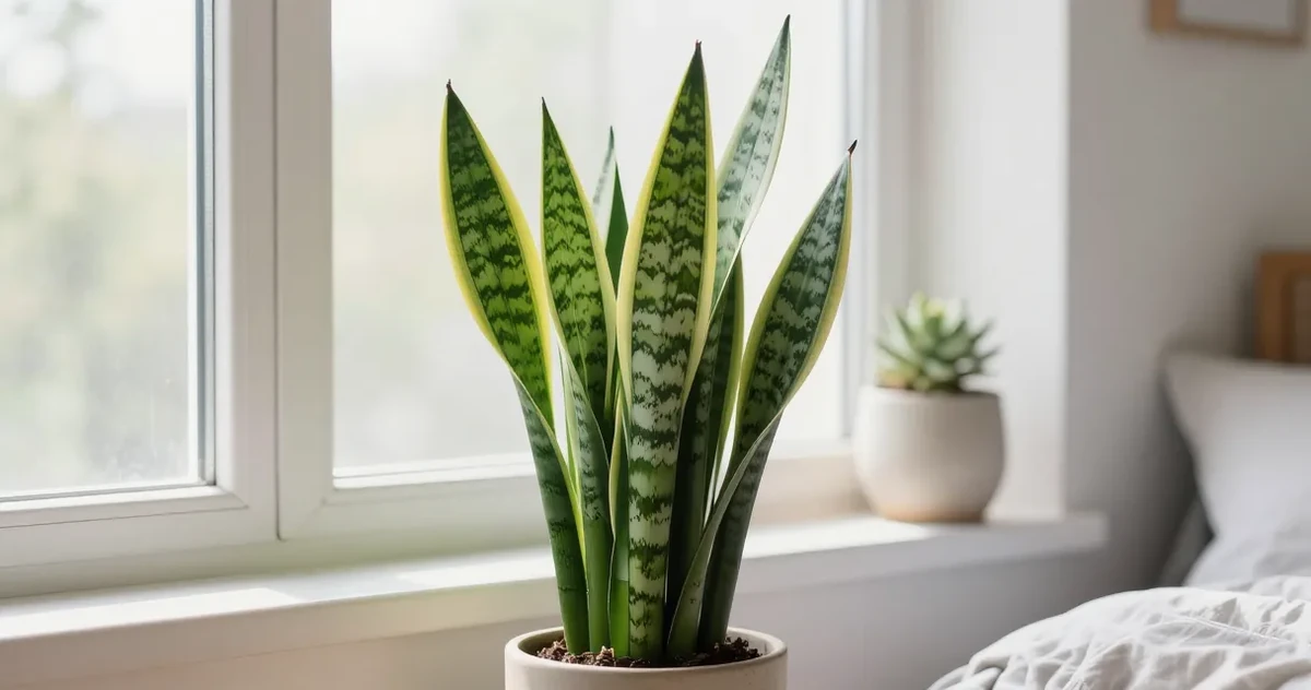 Snake plant leaf cuttings in a glass of water next to a small pot of soil, ready for propagation