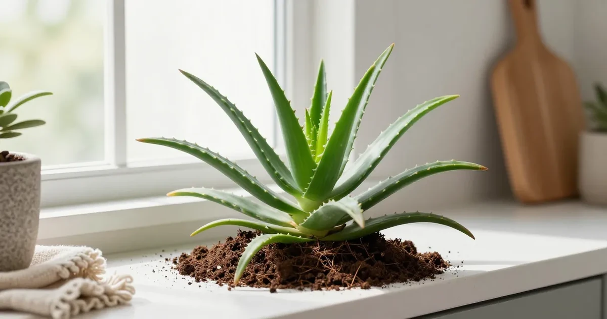 Well-draining aloe potting mix with perlite in a terracotta pot