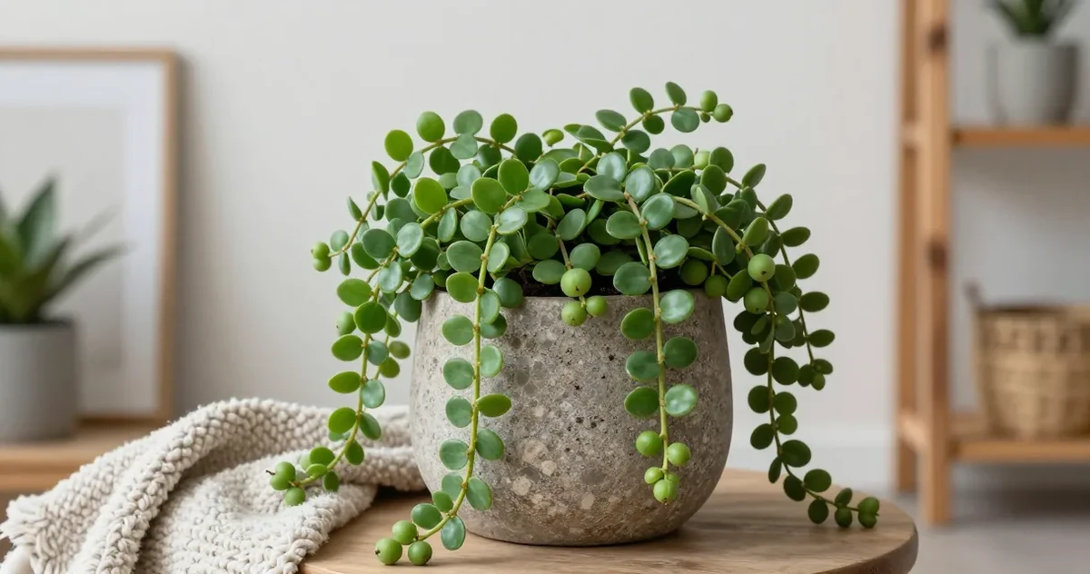 String of pearls cuttings laid flat on potting mix, with fine white roots beginning to form at the nodes