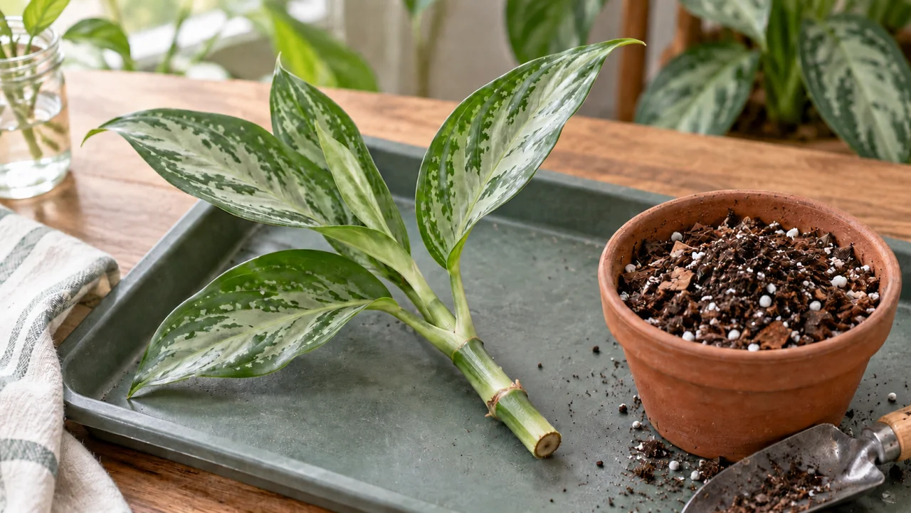 Stjälkstickling av aglaonema redo för förökning