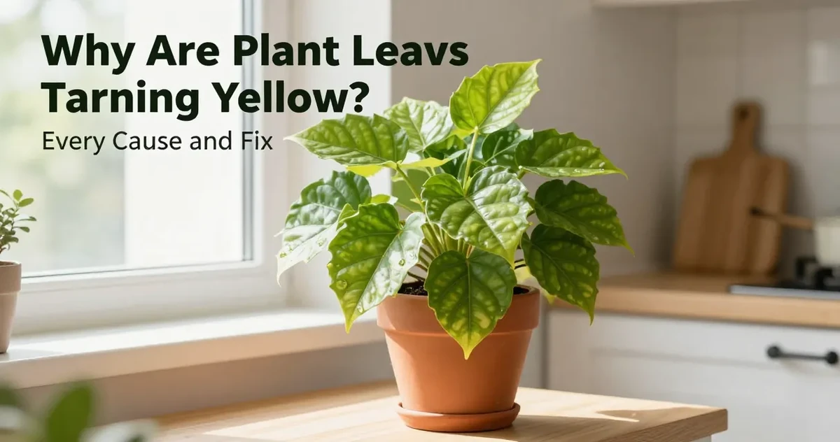 Houseplant with yellowing lower leaves on a windowsill